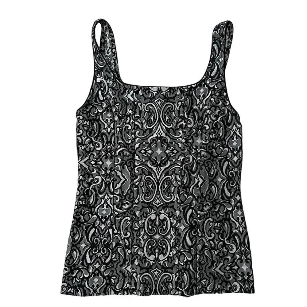 White House Black Market Size S Silver Gray Black Metallic Shell Corset Tank Top